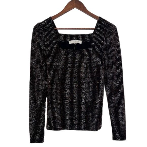 Loft Multicolor Shimmer Square Neck Long Sleeve Top - Picture 2 of 6